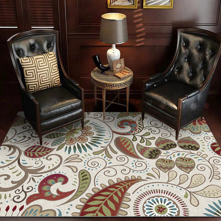 BowLift | White Vintage Carpet Polyester Paisley Pattern Carpet Washable Non-Slip Back Carpet for Living Room