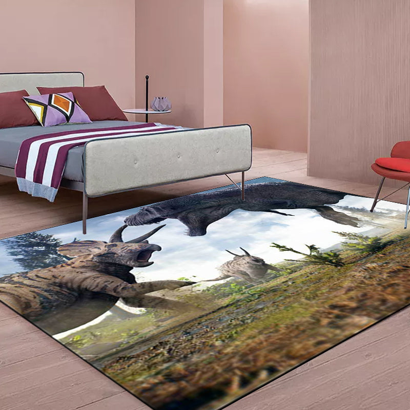 Stylish dinosaur pattern rug brown and blue modern rug polyester washable non-slip backing rug for the living room | Bowlift