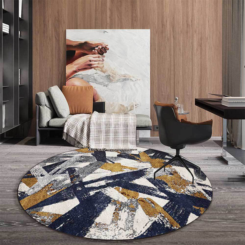 New Brushstroke Pattern Carpet Dark Blue and White Polyester Carpet Machine Washable Non-Slip Carpet for the Bedroom | Bowlift
