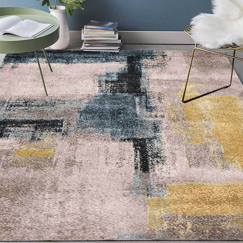 Yellow and Gray Industrial Carpet Polyester Brush Stroke Carpet Washable Non-Slip Back Carpet for Living Room | Bowlift