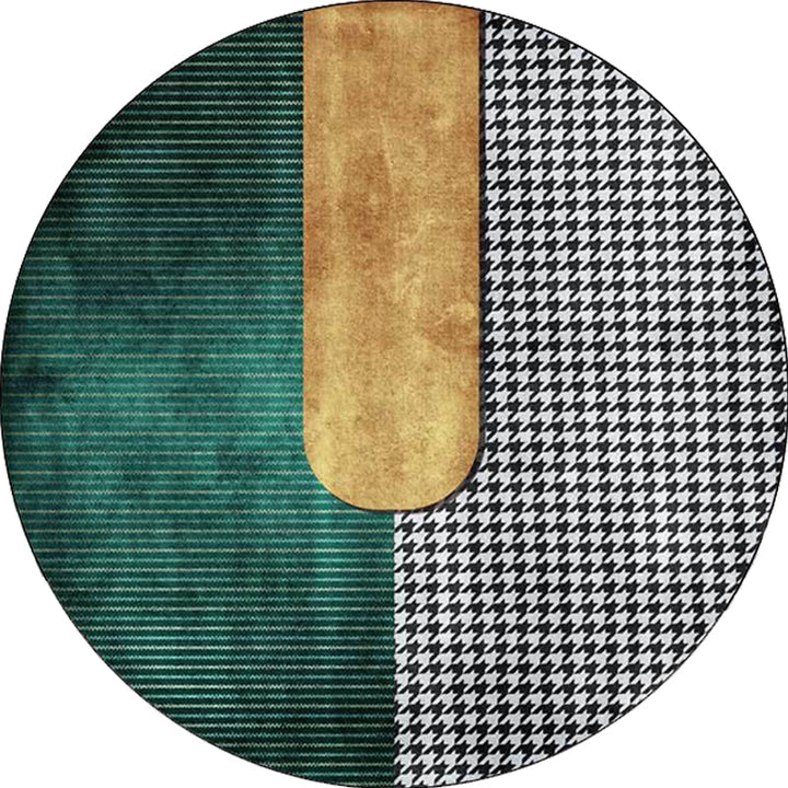 BowLift | Contemporary Houndstooth pattern rug green and gold polyester rug machine washable non-slip rug for the bedroom