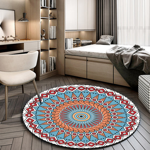 BowLift | Red and blue southwestern rug polyester tribal pattern rug washable non-slip rug for living room
