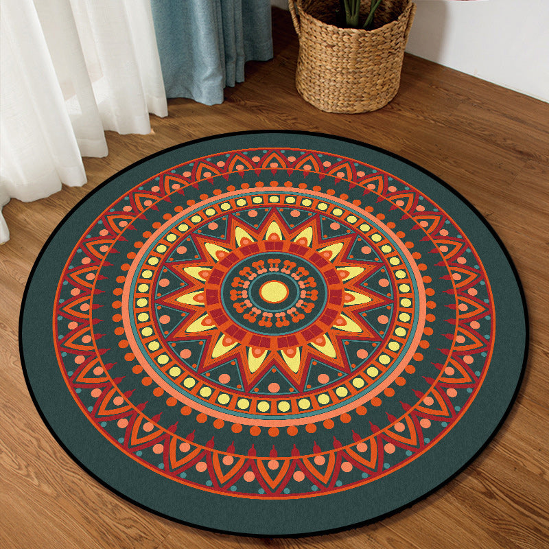 BowLift | Vintage concentric circles pattern rug with flowers orange tribal rug polyester washable non-slip back rug for living room