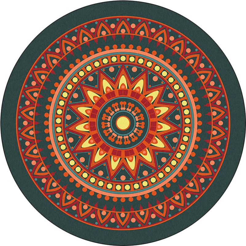 BowLift | Vintage concentric circles pattern rug with flowers orange tribal rug polyester washable non-slip back rug for living room