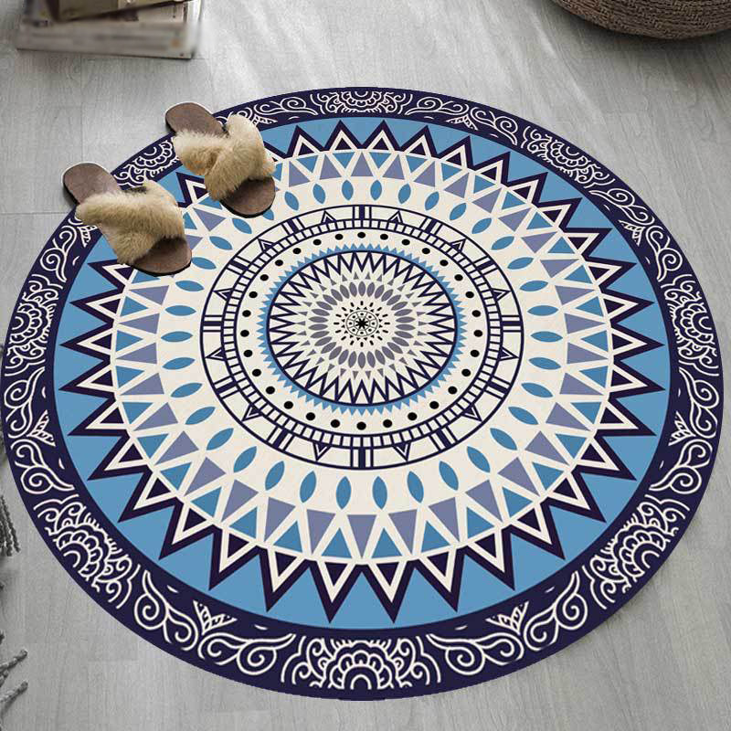 BowLift | American concentric circles pattern rug blue polyester rug machine washable anti-slip area rug for bedroom
