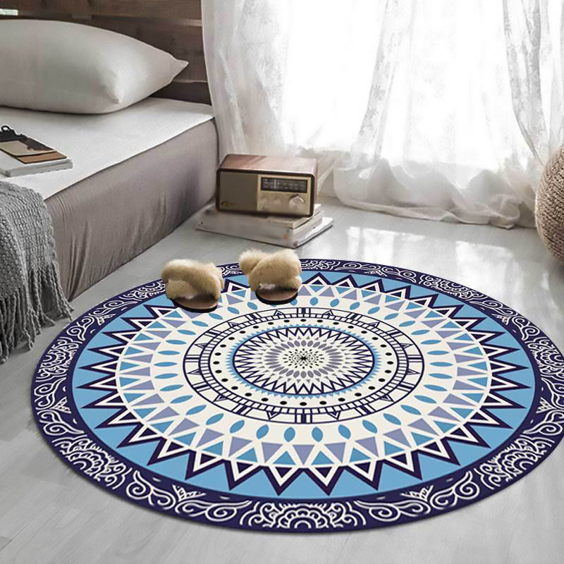 BowLift | American concentric circles pattern rug blue polyester rug machine washable anti-slip area rug for bedroom