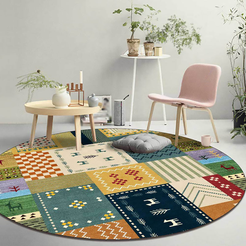 BowLift | Classic Tribal Plaid Carpet Yellow and Green Vintage Carpet Polyester Washable Non-Slip Back Carpet for the Living Room