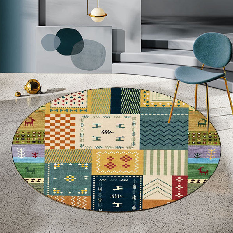 BowLift | Classic Tribal Plaid Carpet Yellow and Green Vintage Carpet Polyester Washable Non-Slip Back Carpet for the Living Room