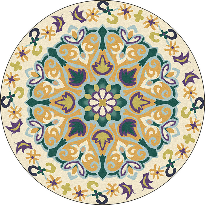 BowLift | Yellow Moroccan Carpet Polyester Floral and Leaf Print Carpet Washable Non-Slip Back Carpet for Living Room