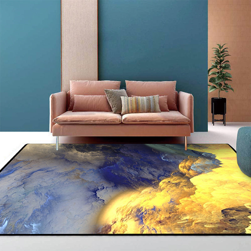 Nordic Modern Rug in Blue and Yellow Abstract Cloud Pattern Rug Polyester Washable Non-Slip Rug for Home Decor | Bowlift