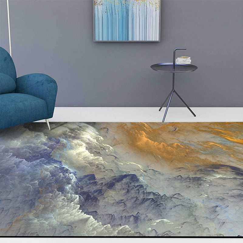 Nordic Modern Rug in Blue and Yellow Abstract Cloud Pattern Rug Polyester Washable Non-Slip Rug for Home Decor | Bowlift