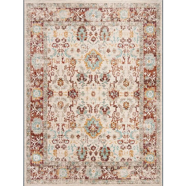 BowLift | Bleached Flower Rug Light Red Shabby Chic Rug Polyester Washable Non-Slip Underlay Rug for the Living Room
