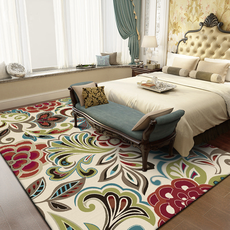 BowLift | Traditional paisley pattern carpet with floral beige multi-colored classic carpet polyester washable non-slip backing carpet for living room