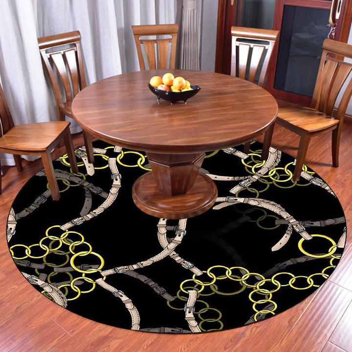 Modern living room rug in black belt chain pattern Rug Polyester Washable Pet-friendly area rug | Bowlift