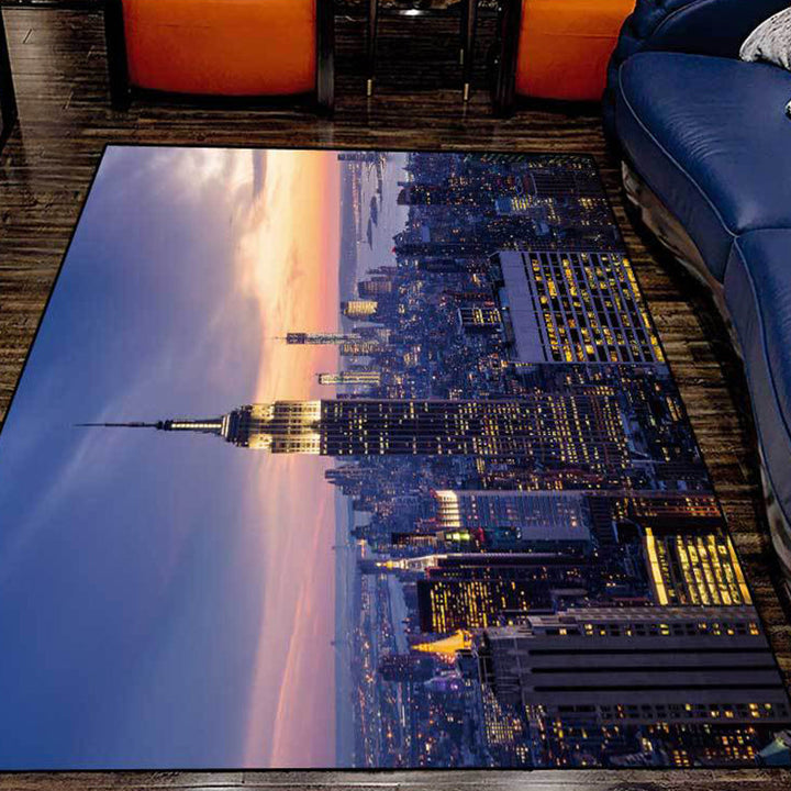 Modern Geography Print Rug Blue Polyester Rug Machine Washable Non-Slip Rug for the Bedroom | Bowlift