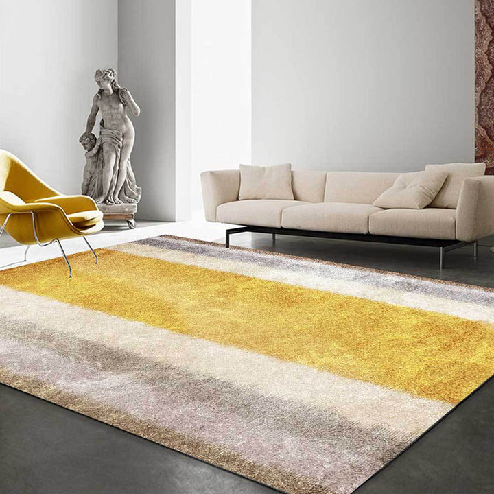 Contemporary color-block carpet yellow polyester rug machine washable slip-resistant rug for the bedroom | Bowlift