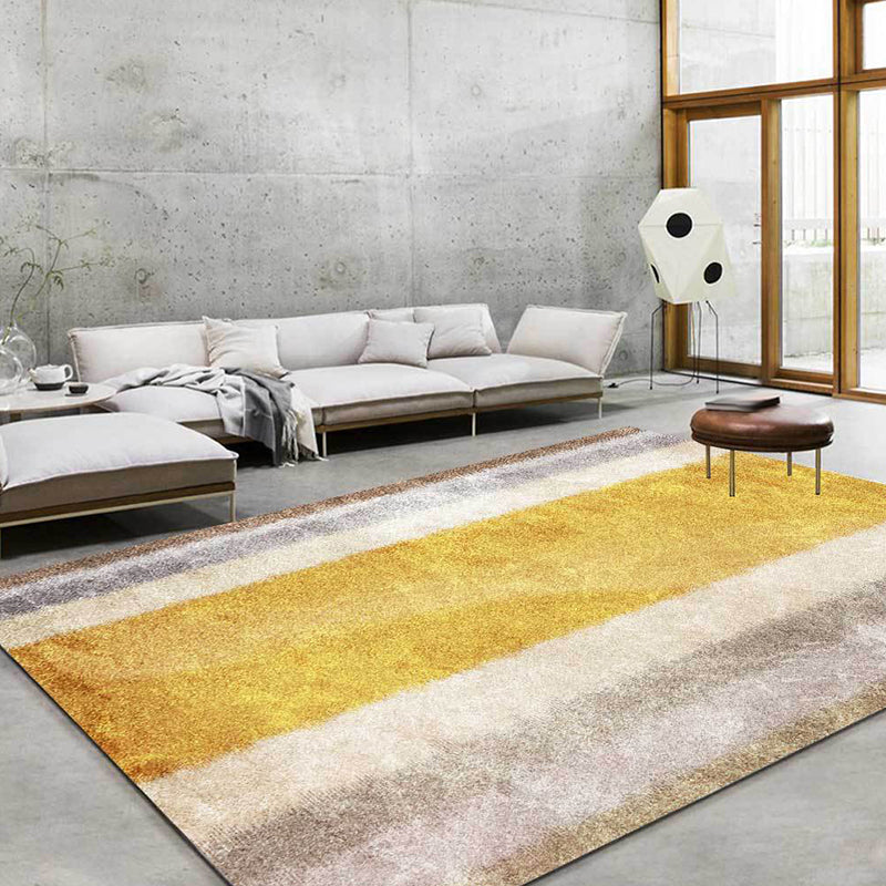 Contemporary color-block carpet yellow polyester rug machine washable slip-resistant rug for the bedroom | Bowlift