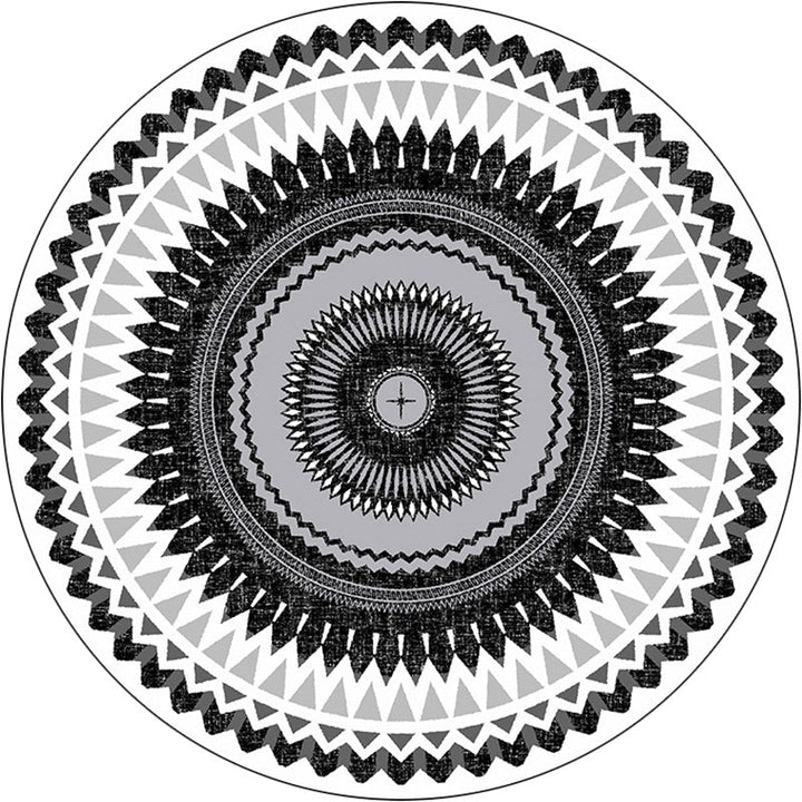 BowLift | Vintage concentric circles pattern rug white and black tribal rug polyester washable non-slip backing rug for living room