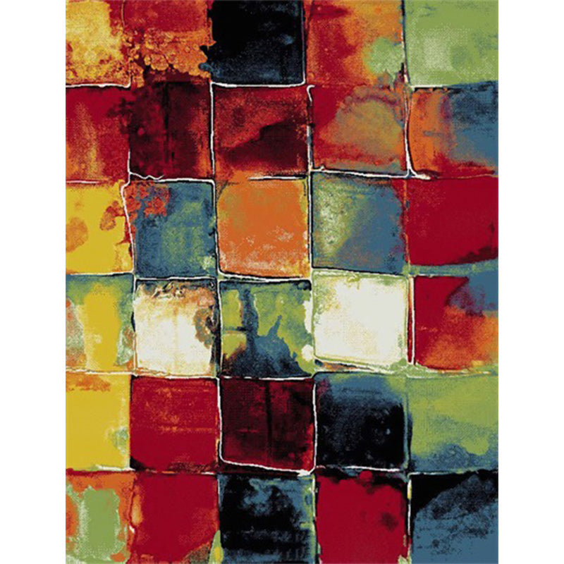 Modern Living Room Rug Colorful Abstract Plaid Print Rug Polyester Stain Resistant Washable Rug | Bowlift