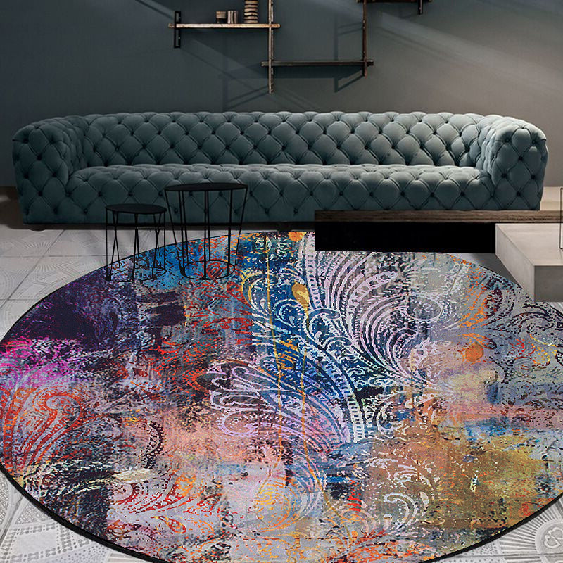 Blue Multicolor Modern Carpet Polyester Paisley Pattern Carpet Washable Non-Slip Back Carpet for Living Room | Bowlift