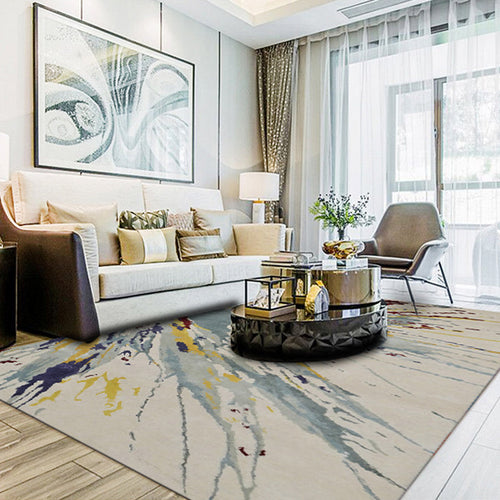 Camel Multicolored Modern Carpet Polyester Watercolor Pattern Carpet Washable Non-Slip Back Mat Carpet for Living Room | Bowlift