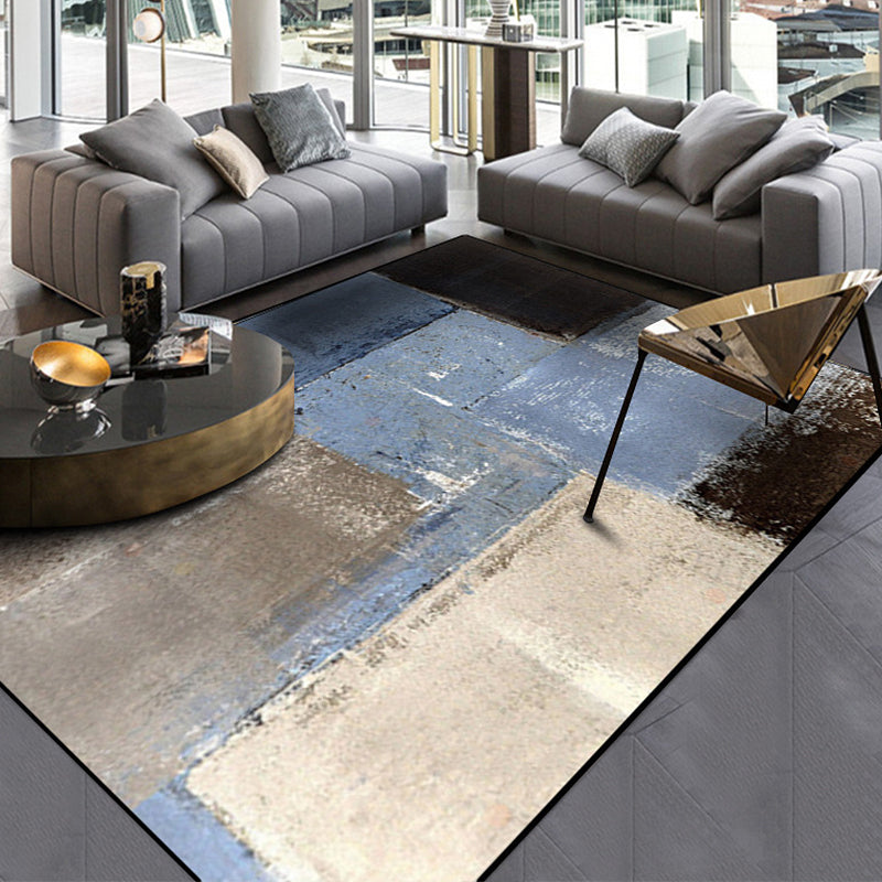Gray and Brown Contemporary Rug Polyester Brushstroke Pattern Rug Washable Non-Slip Back Rug for the Living Room | Bowlift