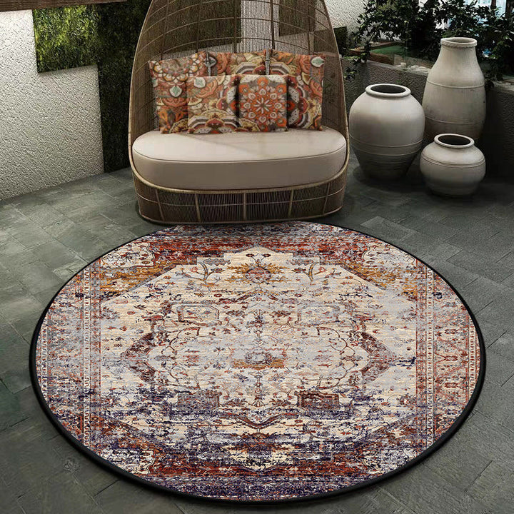 BowLift | Shabby Chic Medallion Pattern Rug Red and Brown Polyester Rug Machine Washable Non-Slip Rug for the Bedroom