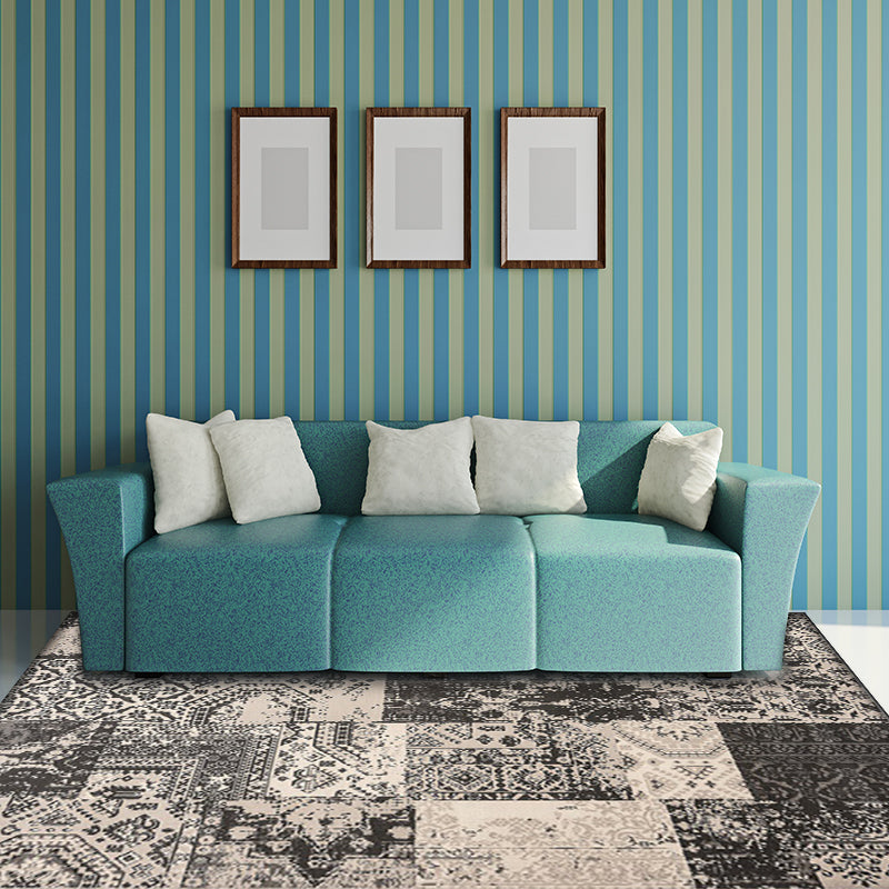 BowLift | Gray Shabby Chic Carpet Polyester Tribal Pattern Carpet Washable Non-slip Backing Carpet for Living Room