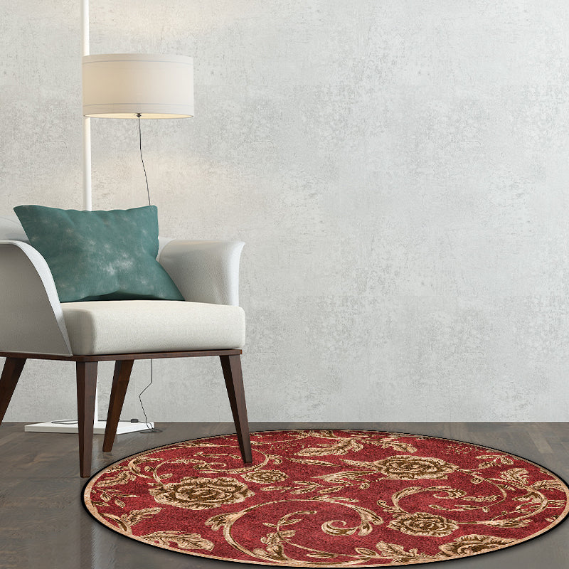 BowLift | Classic floral pattern rug with leaf Red polyester rug machine washable non-slip rug for the bedroom
