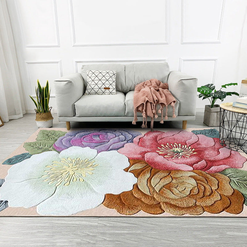 BowLift | Retro floral pattern rug Multicolor shabby chic rug polyester washable non-slip bottom rug for living room