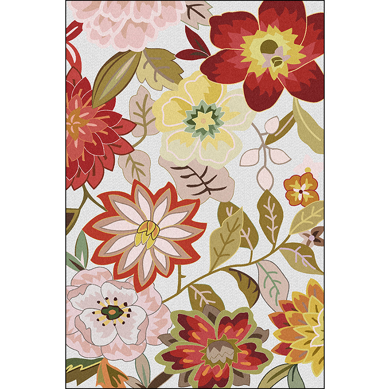 BowLift | Classic floral patterned rug with leaf white and red traditional rug polyester washable non-slip backing living room wallpaper