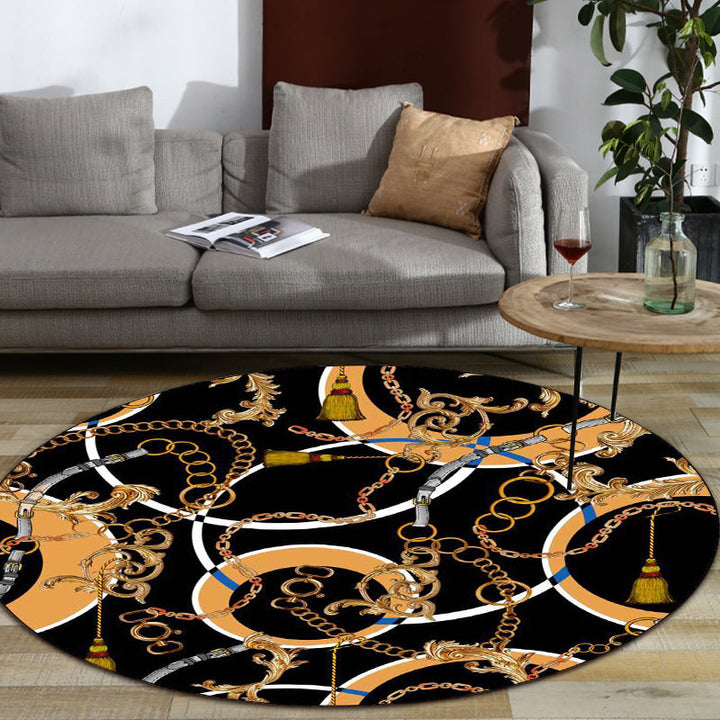 Modern rug for the living room in black belt chain circle print rug polyester stain-resistant non-slip area rug | Bowlift