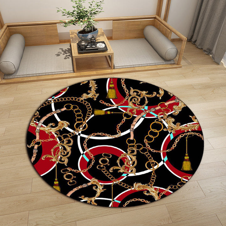 Modern rug for the living room in black belt chain circle print rug polyester stain-resistant non-slip area rug | Bowlift