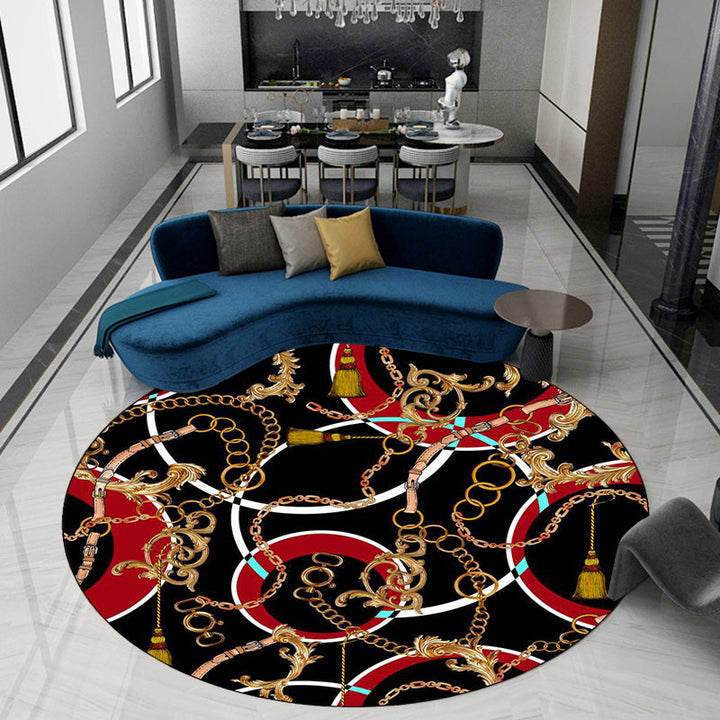 Modern rug for the living room in black belt chain circle print rug polyester stain-resistant non-slip area rug | Bowlift