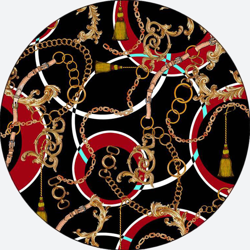 Modern rug for the living room in black belt chain circle print rug polyester stain-resistant non-slip area rug | Bowlift