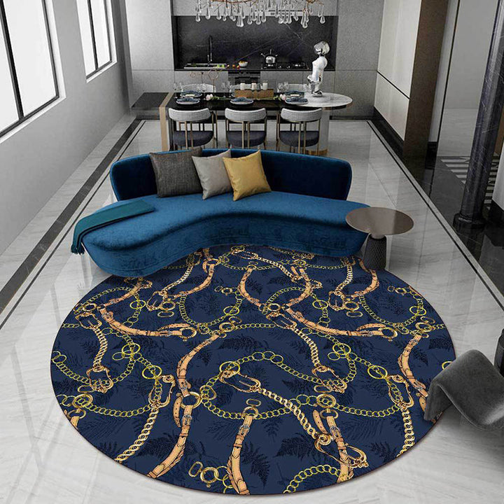 Contemporary Modern Rug in Blue Belt Chain Design Rug Polyester Washable Rug for Home Decoration | Bowlift