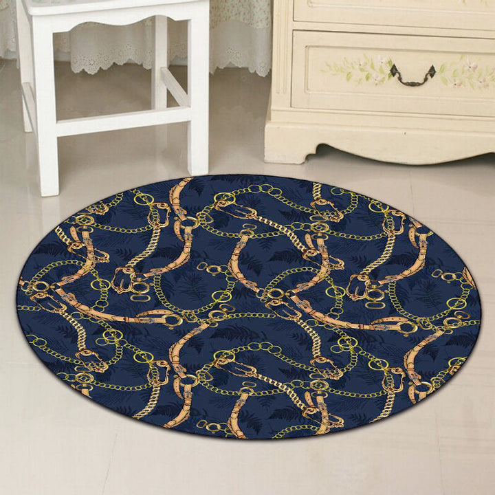 Contemporary Modern Rug in Blue Belt Chain Design Rug Polyester Washable Rug for Home Decoration | Bowlift