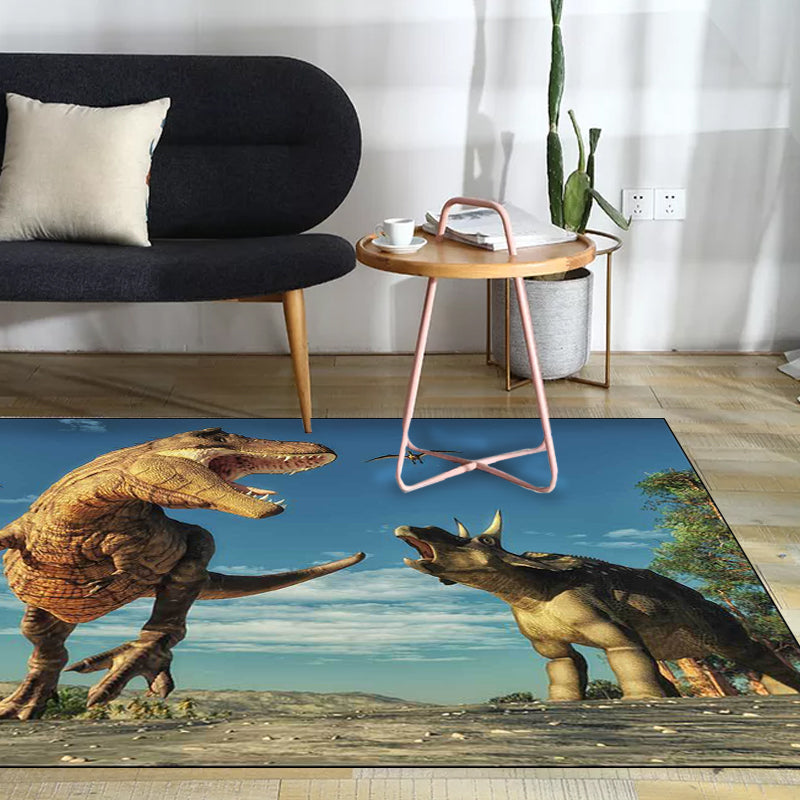 Modern dinosaur pattern rug blue polyester rug machine washable non-slip rug for the bedroom | Bowlift
