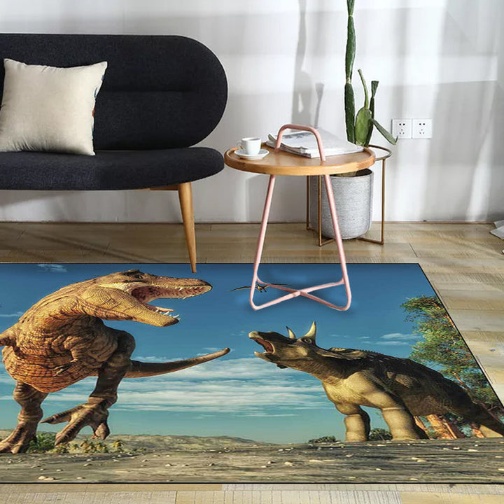 Modern dinosaur pattern rug blue polyester rug machine washable non-slip rug for the bedroom | Bowlift