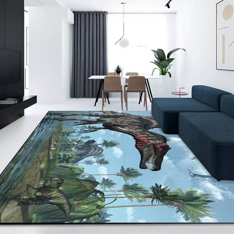 Unique Dinosaur Pattern Rug Blue Modern Rug Polyester Washable Non-slip Back Rug for Living Room | Bowlift
