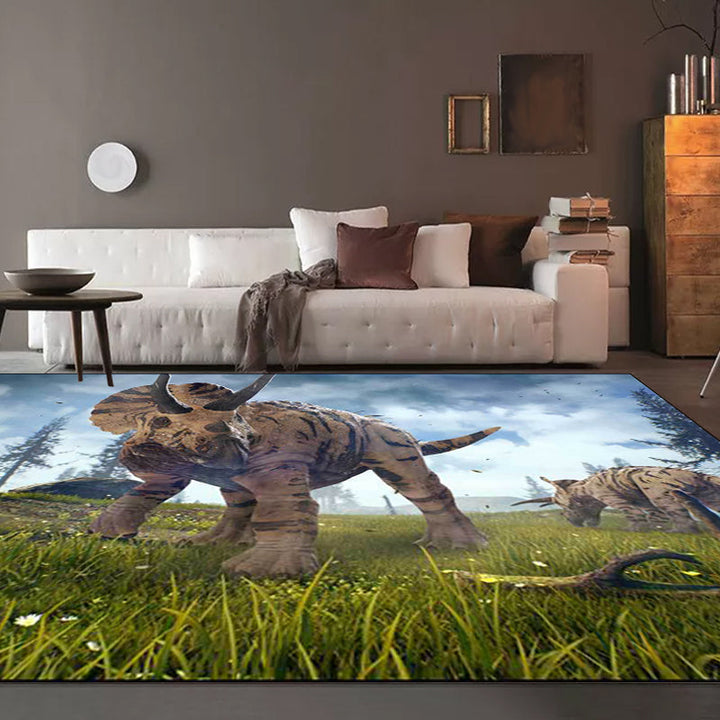 New Dinosaur Pattern Rug Blue and Green Polyester Rug Machine Washable Non-slip Rug for the Bedroom | Bowlift