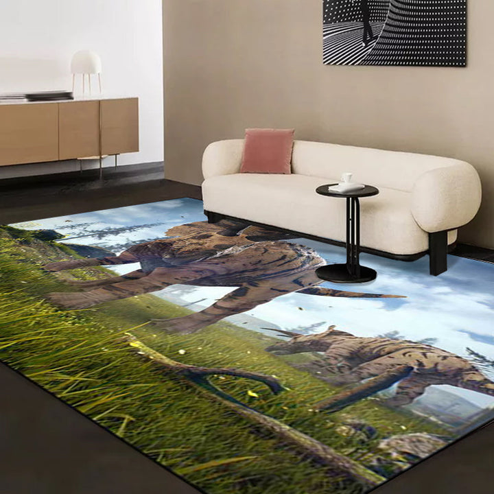 New Dinosaur Pattern Rug Blue and Green Polyester Rug Machine Washable Non-slip Rug for the Bedroom | Bowlift