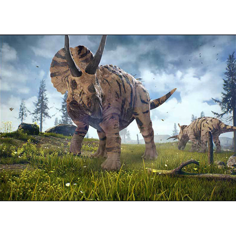 New Dinosaur Pattern Rug Blue and Green Polyester Rug Machine Washable Non-slip Rug for the Bedroom | Bowlift