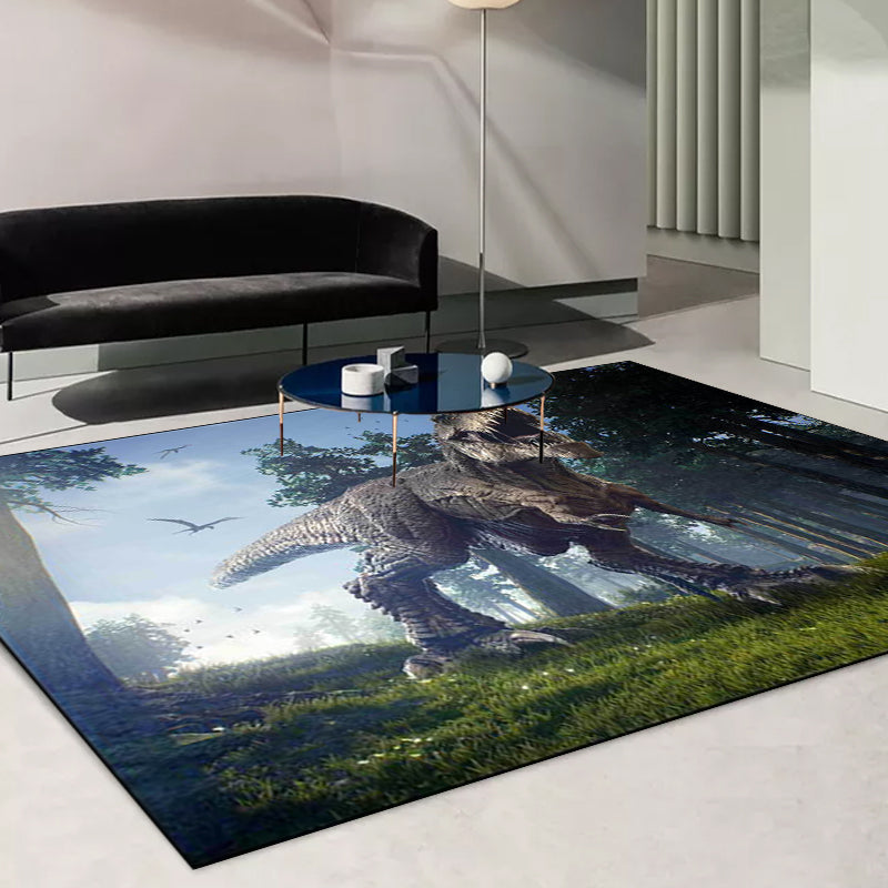 Blue novelty carpet polyester dinosaur and tree pattern carpet washable non-slip backing carpet for the living room | Bowlift