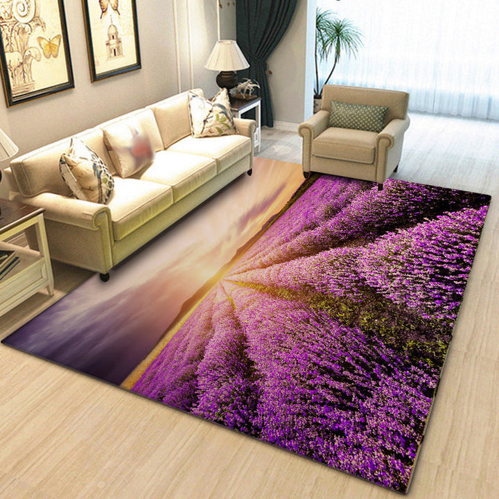 New Lavender Pattern Rug Purple Polyester Rug Machine Washable Non-Slip Rug for the Bedroom | Bowlift