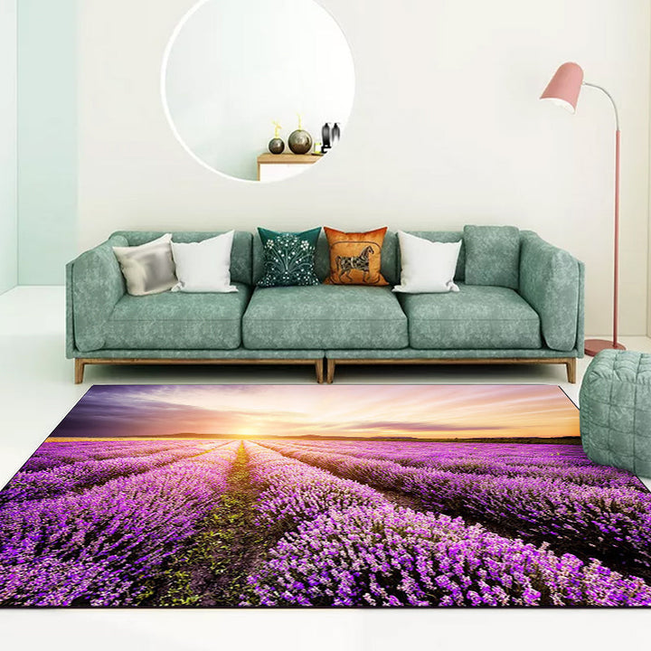 New Lavender Pattern Rug Purple Polyester Rug Machine Washable Non-Slip Rug for the Bedroom | Bowlift