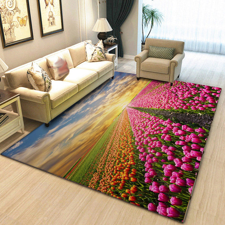 Stylish tulip pattern rug Multicolored Modern rug Polyester Washable Non-slip back Rug for the living room | Bowlift