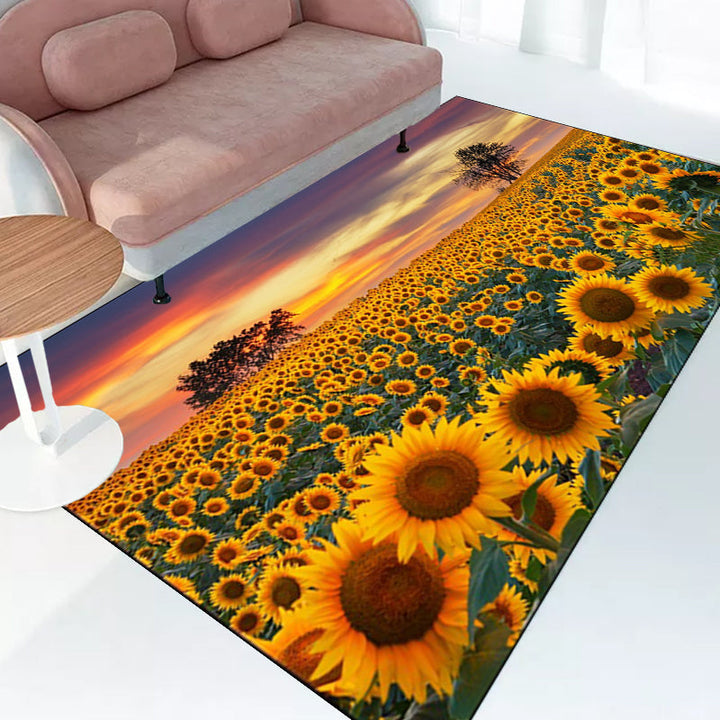 New Sunflower Pattern Rug Yellow and Purple Polyester Rug Machine Washable Non-Slip Rug for the Bedroom | Bowlift