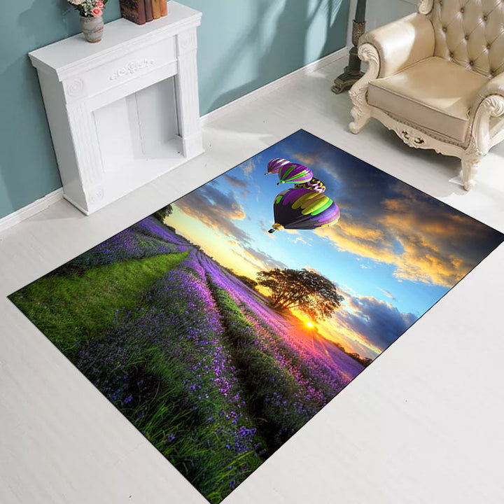 Purple and Blue Novelty Rug Polyester Lavender and Balloon Pattern Rug Washable Non-Slip Back Rug for Living Room | Bowlift