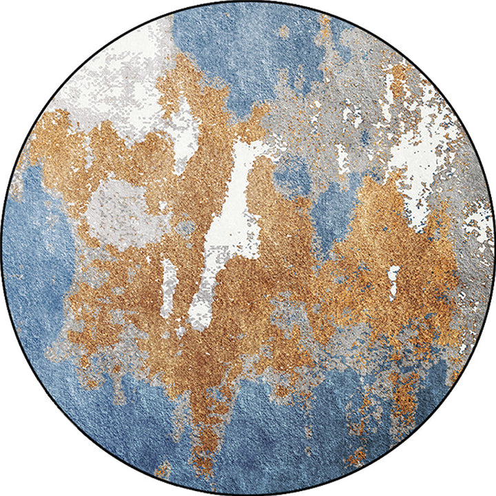 Funky Abstract Rug Blue and Golden Nordic Rug Polyester Washable Non-Slip Back Living Room Rug | Bowlift